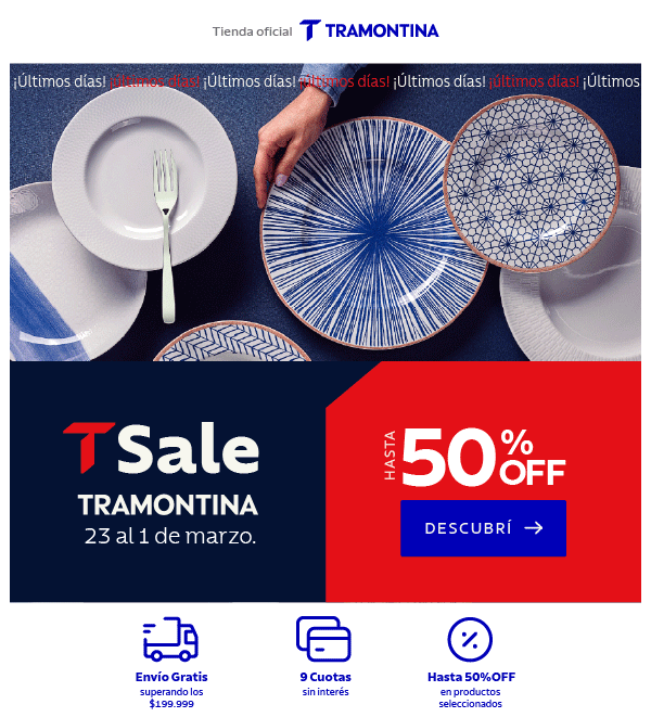 ¡Últimos días! T Sale TRAMONTINA 23 al 1 de marzo. HASTA 50% OFF